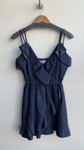 Dollhouse Dark Blue Chambray Ruffle Thin Strap Mini Dress - Size 8