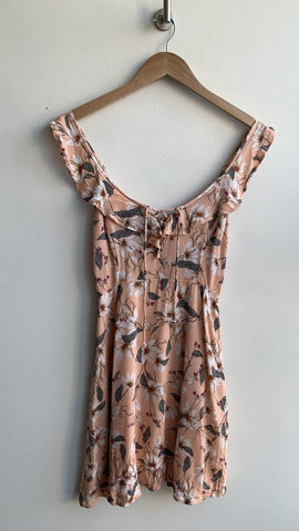 Others Follow Peach Floral Ruffle Thin Strap Mini Dress - Size XS