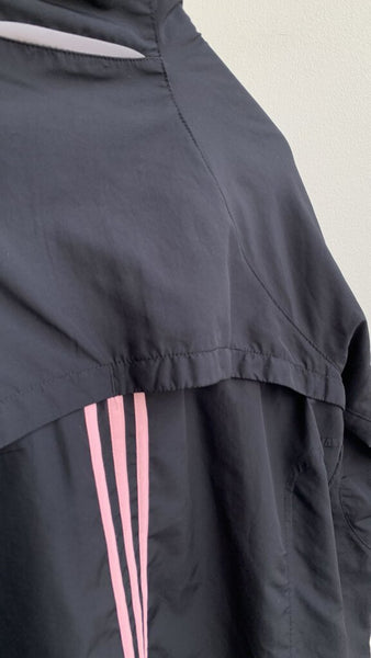 Adidas Black Pink Lines Silver Reflectors Longsleeve Collared Zip Up Windbreaker - Size Large