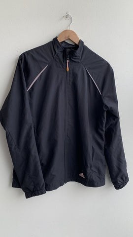 Adidas Black Pink Lines Silver Reflectors Longsleeve Collared Zip Up Windbreaker - Size Large