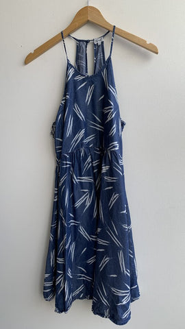 Kismet Blue White Stripe Print Sleeveless Halter Top Flowy Dress - Size Small