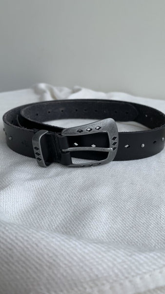 Black Studded Leather Belt - Size Small