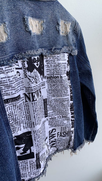 Live 4 Truth Dark Wash Distressed Newspaper Panel Denim Jacket - Size Medium