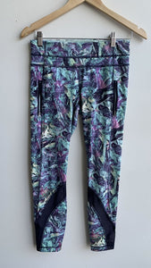 Lululemon Purple/Green Abstract Print Mesh Panel Leggings - Size 6
