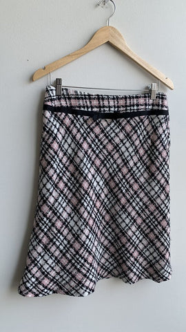 Jessica Pink/Cream and Black Plaid Tweed Chanel Style Bell Skirt with Black Bow Detail - Size 10