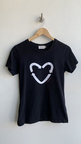 Preloved Black Recycled Heart Logo Tee - Size Medium
