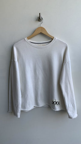 PAN White 'XXX' Patch Unfinished Hem Crewneck Sweater - Size Small