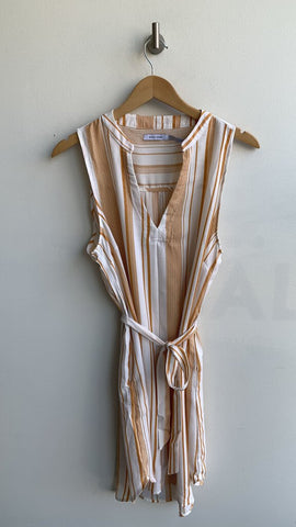 Mind Code Yellow/White Striped Sleeveless Belted Dress - Size Large