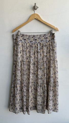 Soyaconcept Blue/Cream Floral Tiered Midi Skirt - Size Large