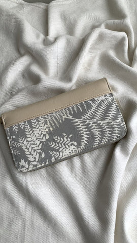 Cream/Grey Leaf Print Zip Around Wallet