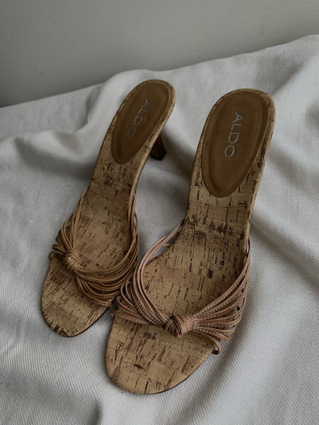 Aldo Leather Cork Slip-On Heeled Sandal - Size 38